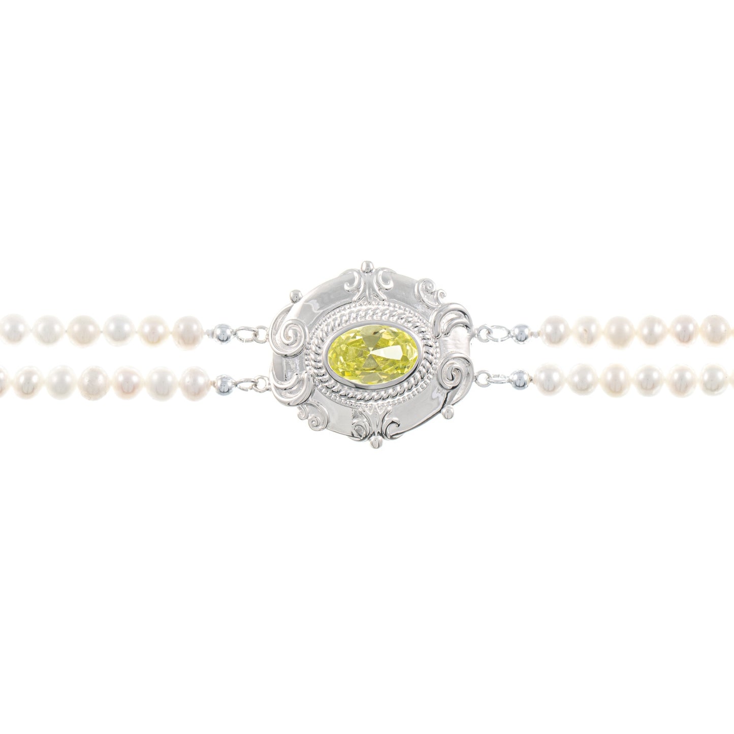 Collier Choker 925 Silber Zirkonia hellgrün Perle