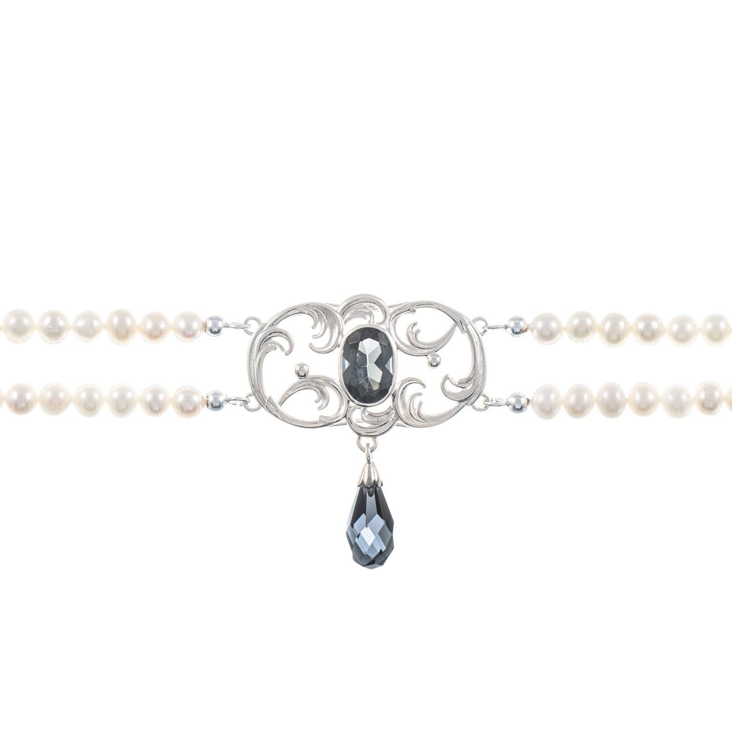 Collier Choker 925 Silber Zirkonia anthrazit Perle