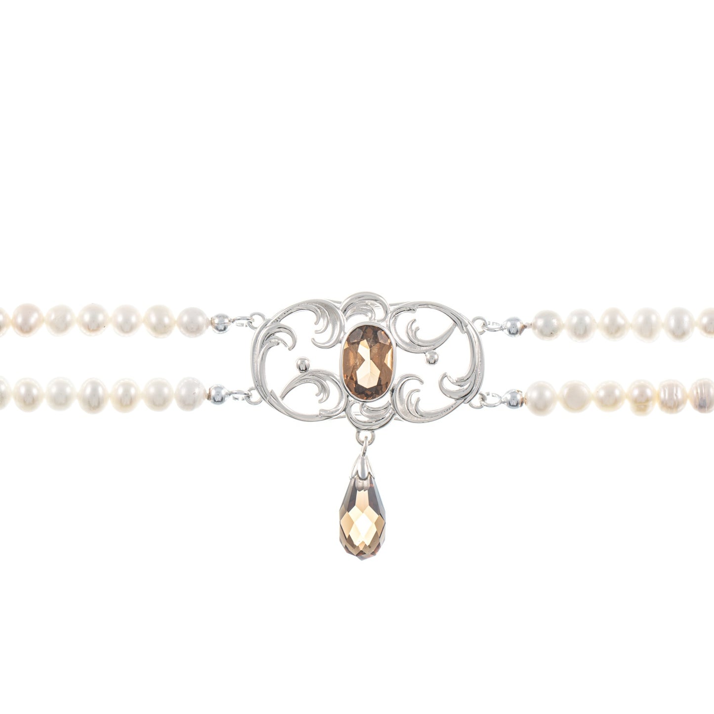 Collier Choker 925 Silber Zirkonia cognac Perle