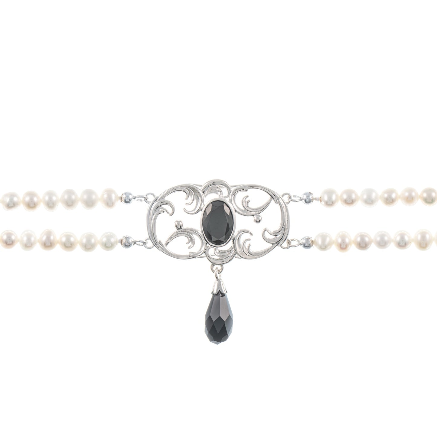 Collier Choker 925 Silber Zirkonia schwarz Perle