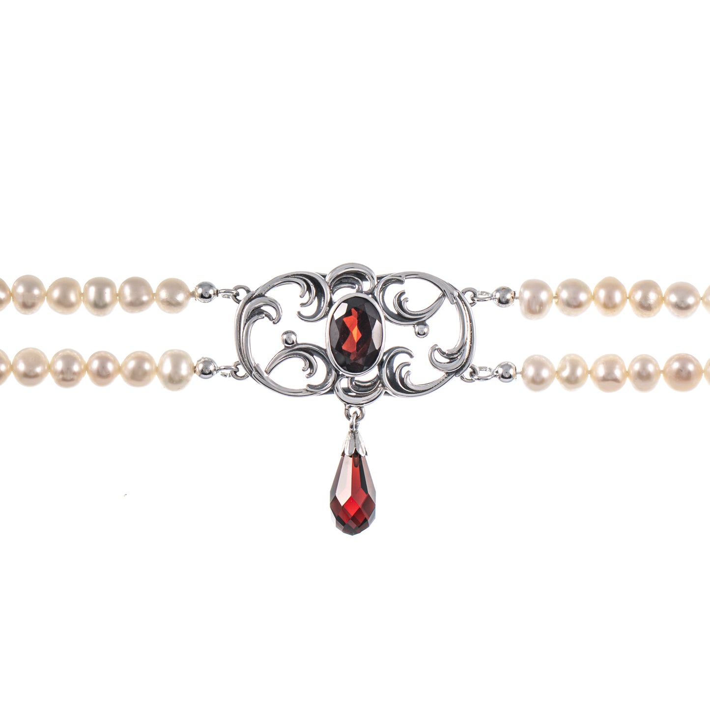 Collier Choker 925 Silber geschwärzt Granat Perle