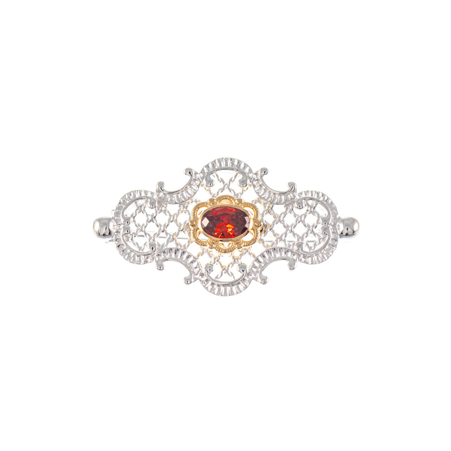 Brosche 925 Silber teilvergoldet Zirkonia rot