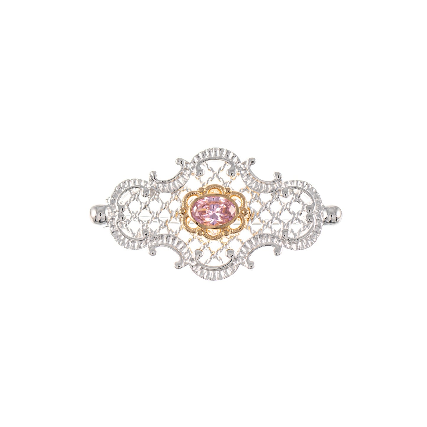 Brosche 925 Silber teilvergoldet Zirkonia rosa