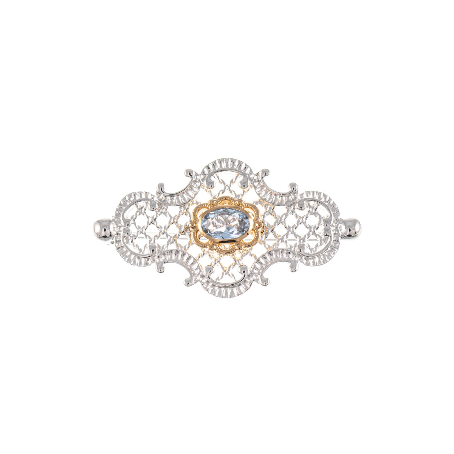 Brosche 925 Silber teilvergoldet Zirkonia hellblau