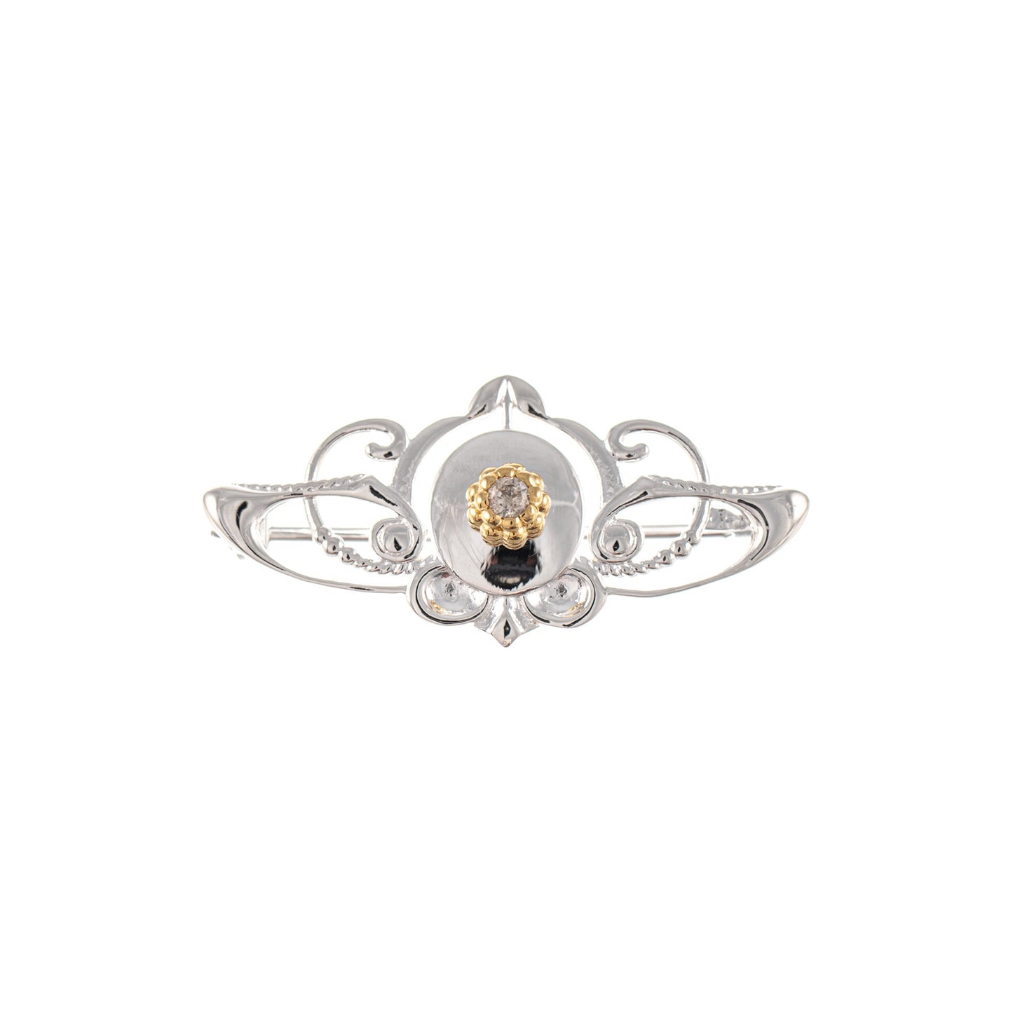 Brosche 925 Silber teilvergoldet Zirkonia weiss
