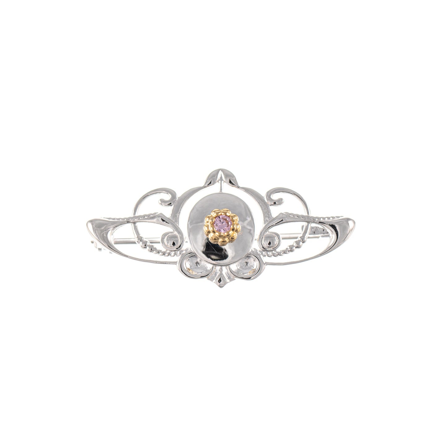 Brosche 925 Silber teilvergoldet Zirkonia rosa