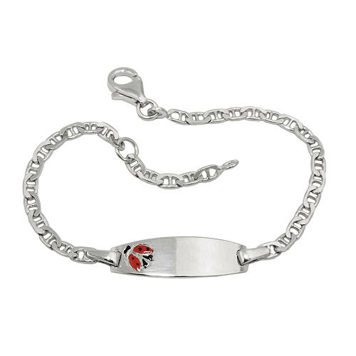 Armband Schildbandarmband Identitätsarmband mit Gravurplatte Kinder Marienkäfer Silber 925 14cm