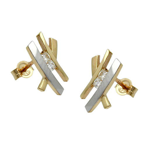 Ohrstecker bicolor mit Zirkonia Gold 375