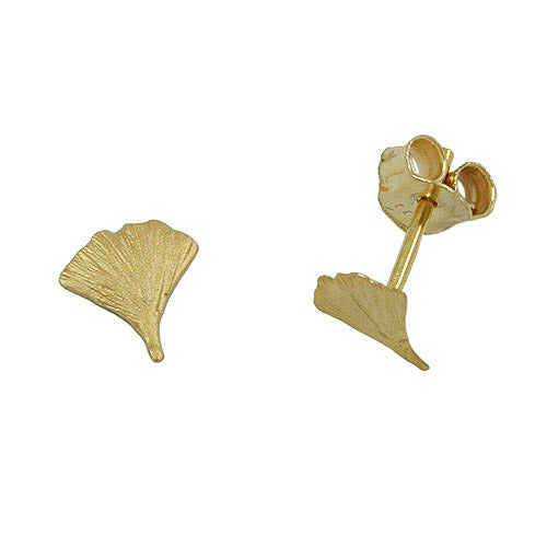 Ohrstecker 7mm Ginkgoblatt matt Gold 375