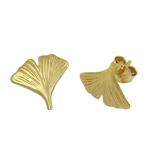 Ohrstecker 12mm Ginkgoblatt matt Gold 333