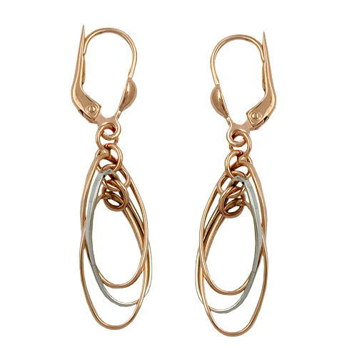 Ohrringe Brisur 3 Ovale hängend 9Kt Rotgold