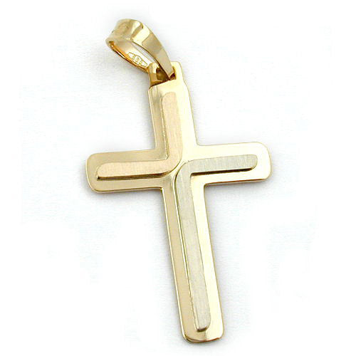 Anhänger Kreuz massiv 3-farb. Gold 585