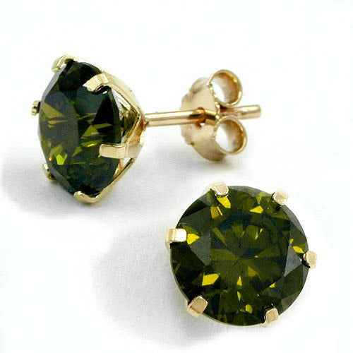 Ohrstecker 8mm Zirkonia oliv Gold 375