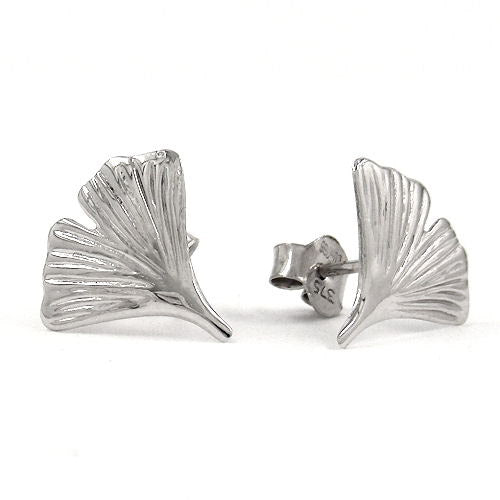 Ohrstecker 12mm Ginkgoblatt 9Kt Weißgold