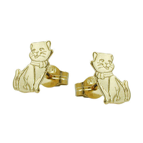Ohrstecker Katzen teil-mattiert Gold 333