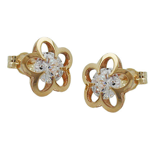 Ohrstecker Blume mit Zirkonia Gold 375