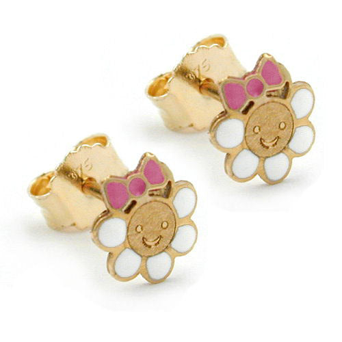 Ohrstecker Blume mit Gesicht Gold 375