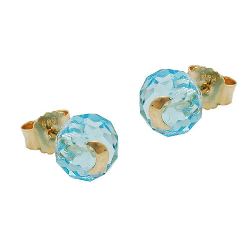 Ohrstecker Glas-aqua-blau Mond Gold 585