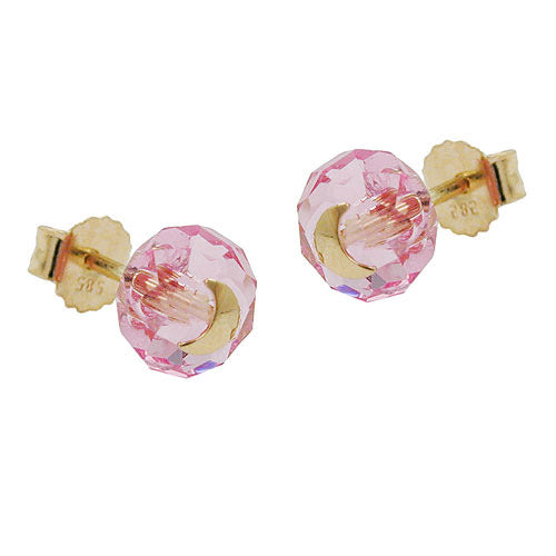 Ohrstecker Glas-rosa-pink Mond Gold 585