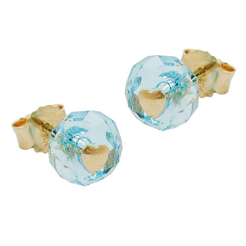 Ohrstecker Glas-aqua-blau Herz Gold 585