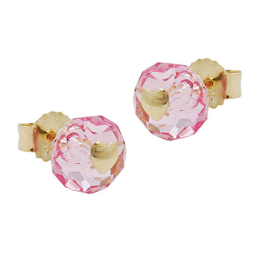 Ohrstecker Glas-rosa-pink Herz Gold 585