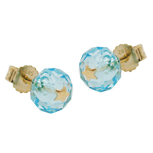 Ohrstecker Glas-aqua-blau Stern Gold 585