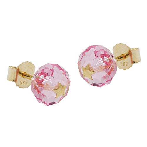 Ohrstecker Glas-rosa-pink Stern Gold 585