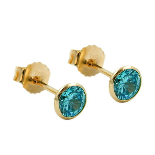 Ohrstecker 4mm Zirkonia türkis Gold 375