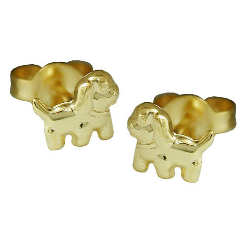 Ohrstecker Hund glänzend Gold 375
