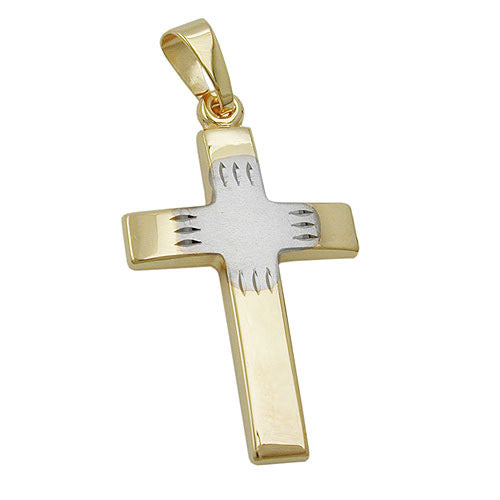 Anhänger Kreuz bicolor Gold 375