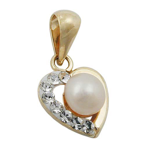 Anhänger Herz Perle Zirkonia Gold 375