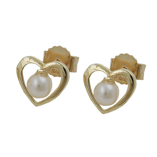 Ohrstecker Herz mit Perle Gold 375