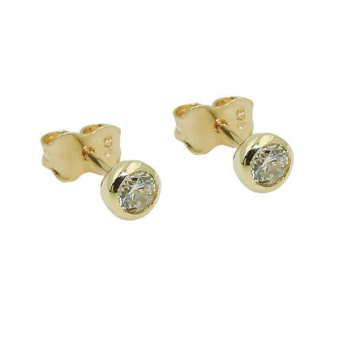 Ohrstecker 4mm Zirkonia rund Gold 375
