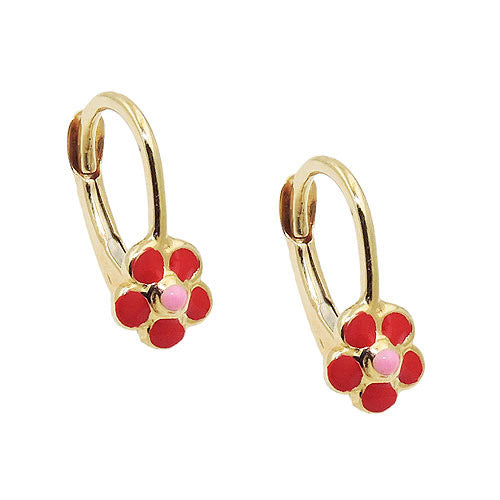 Ohrringe Brisur Blume rot-pink Gold 375