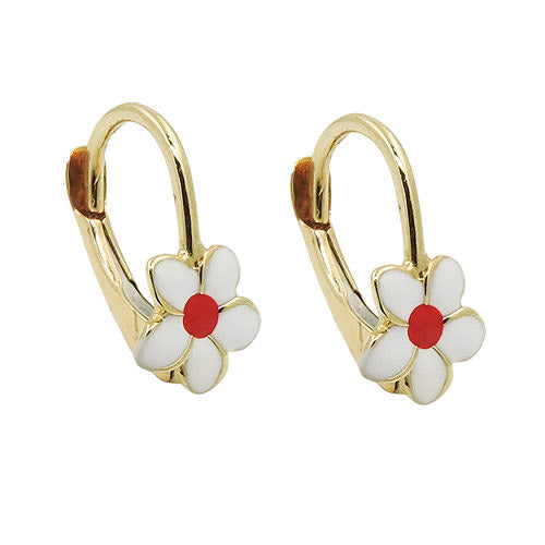 Ohrringe Brisur Blume weiß-rot Gold 375