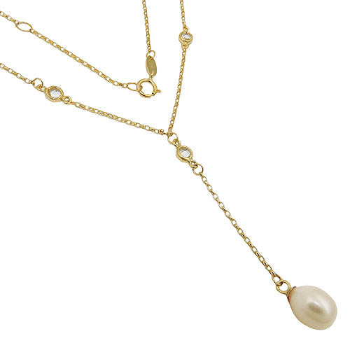 Kette Y-Kette Collier Zuchtperle Zirkonia Gold 375 45cm