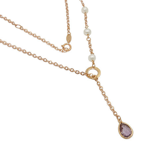 Kette Y-Kette Collier Amethyst Zuchtperle 9Kt Roségold- 45cm