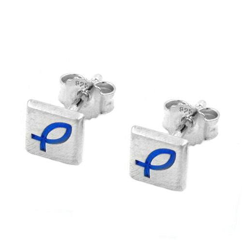 Ohrstecker matt Fisch-Symbol blau 925