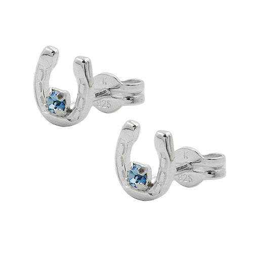 Ohrstecker Hufeisen Glas-blau Silber 925