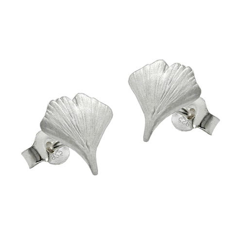 Ohrstecker 9mm Ginkgoblatt matt Silber 925