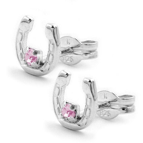 Ohrstecker Hufeisen Glas-pink Silber 925