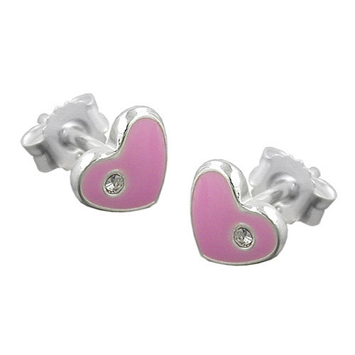 Ohrstecker Herz pink Silber 925