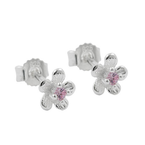 Ohrstecker Blume pink Zirkonia Silber 925