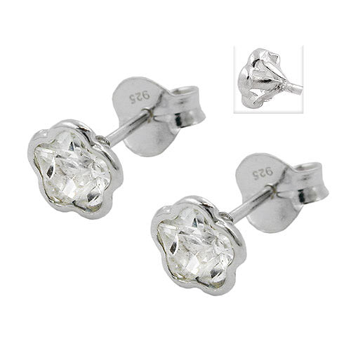 Ohrstecker 6mm Blume Zirkonia Silber 925
