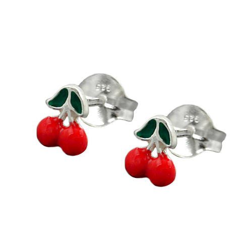 Ohrstecker je 2 Kirschen Silber 925