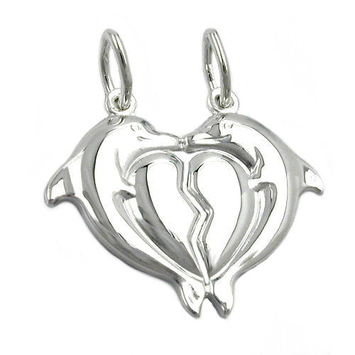 Anhänger 23x20mm Doppel-Delfin Herz glänzend Silber 925