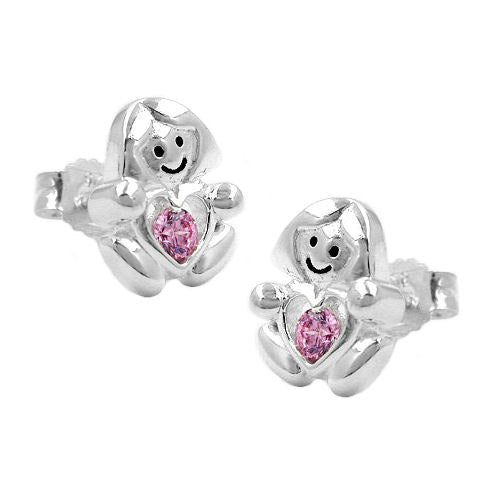 Ohrstecker Mädchen Herz pink Silber 925