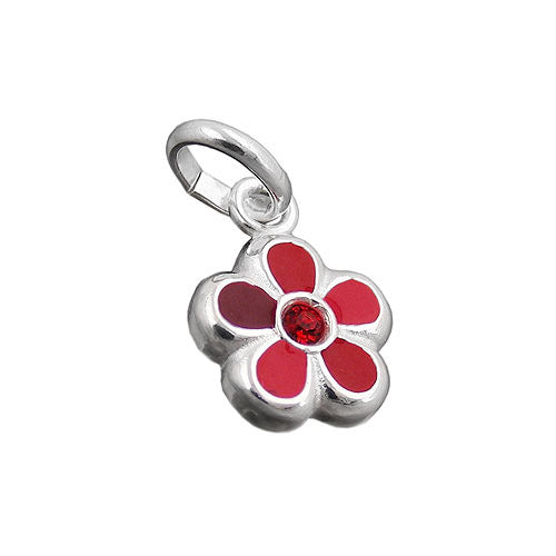 Anhänger Blume rot lackiert Silber 925