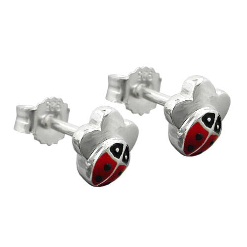 Ohrstecker Marienkäfer-Blume Silber 925