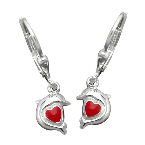 Ohrringe Brisur Delfin Herz rot Silber 925